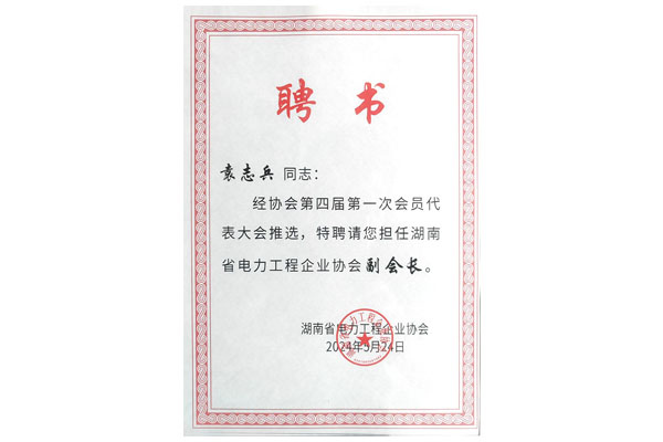 2024袁志兵湖南省电力工程企业协会第四届副会长聘书